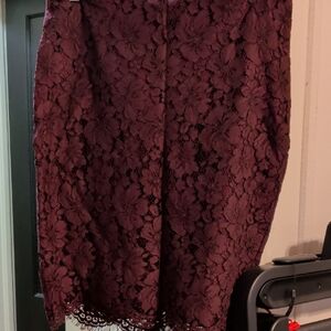 Ann Taylor Burgundy Lace Midi Skirt
